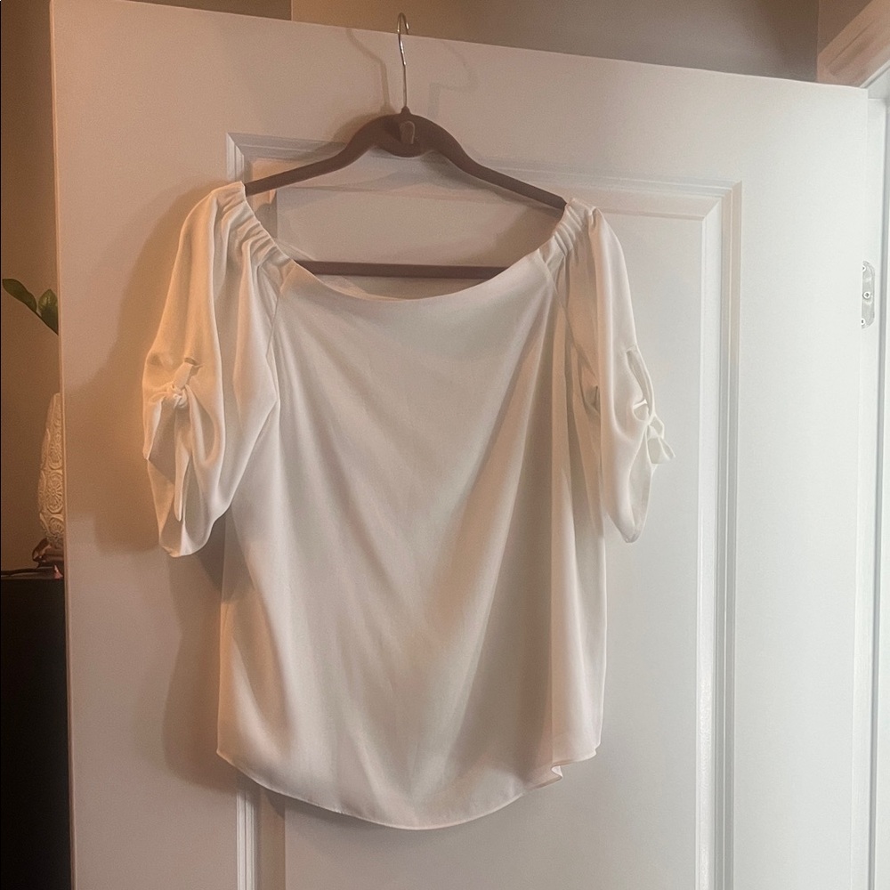 Babaton Off the Shoulder White Blouse with Puff Sleeves